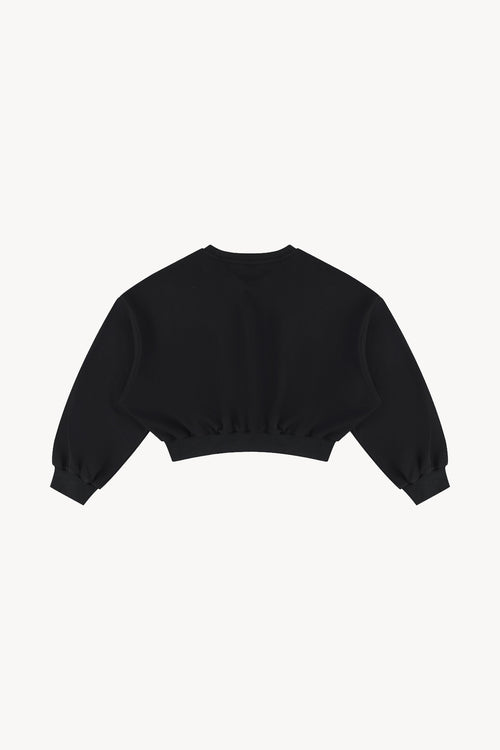 Boxy Cropped Crewneck Sweatshirt - Black