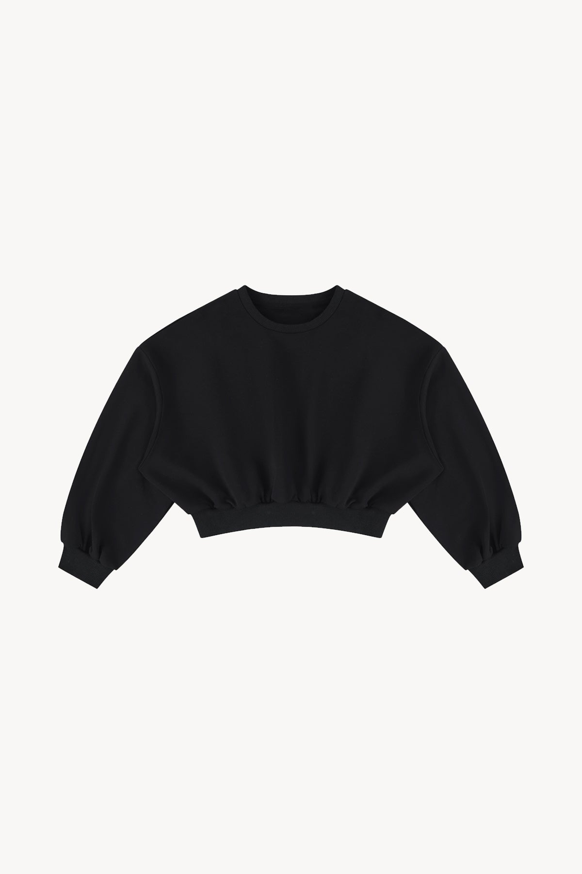 Boxy Cropped Crewneck Sweatshirt - Black