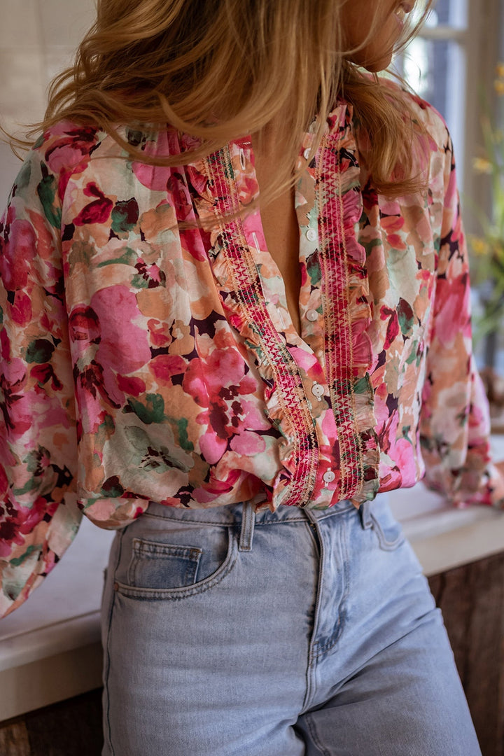 Mila Frill Floral Button Down Top