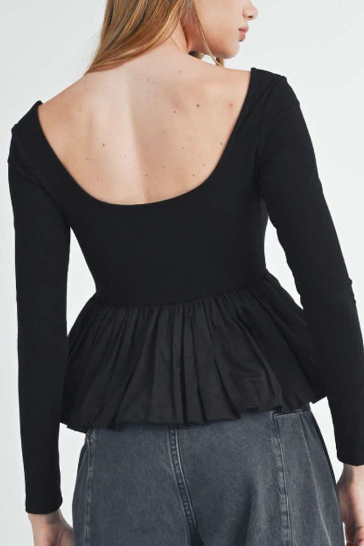 Brielle Peplum Scoop Neck Long Sleeve Top