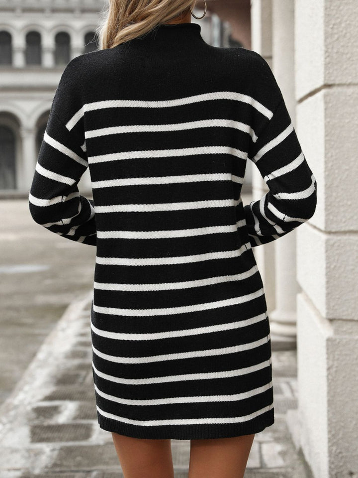 Celine Striped Mock Neck Mini Dress