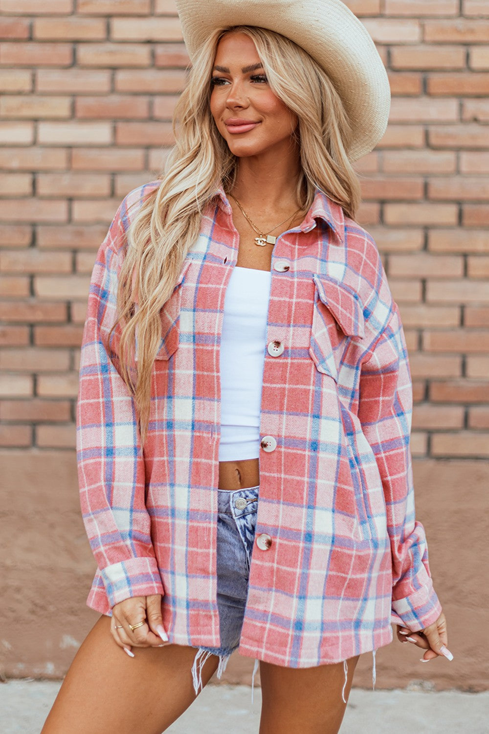 Aria Plaid Button Up Long Sleeve Shacket