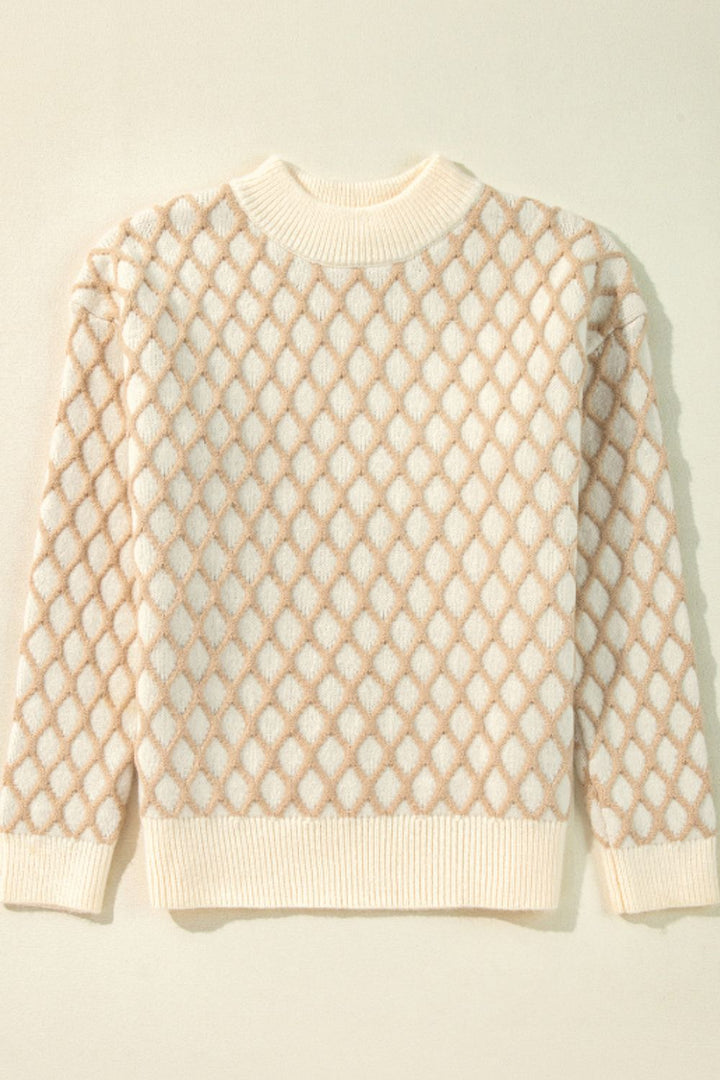 Norah Diamond Pattern Long Sleeve Sweater