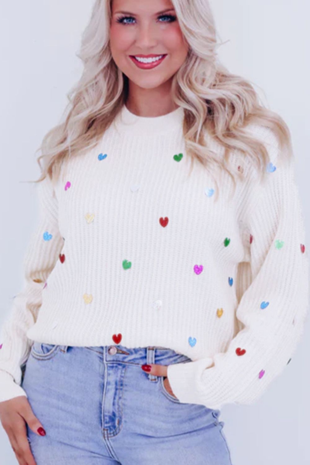 Juliette Heart Sequin Round Neck Sweater