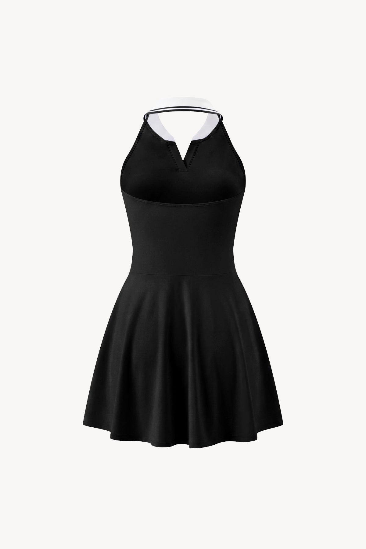 Collared Halter A-Line Tennis Dress - Black