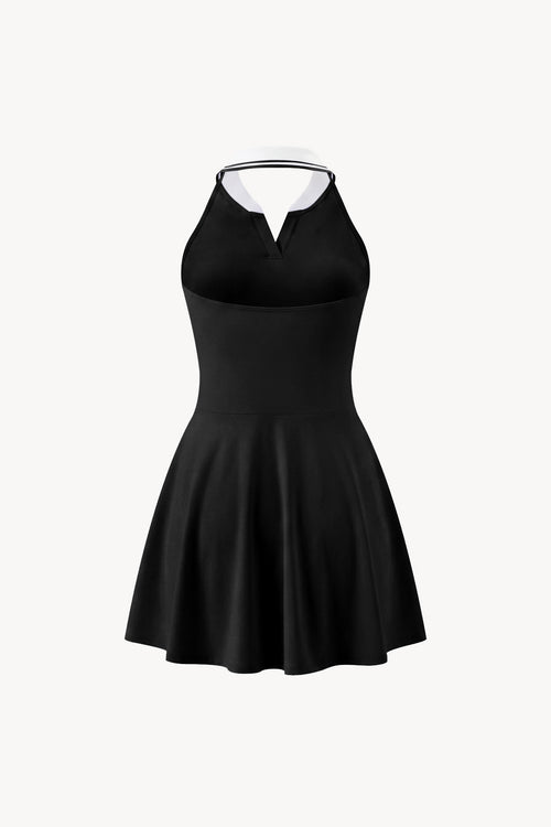 Collared Halter A-Line Tennis Dress - Black