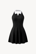 Collared Halter A-Line Tennis Dress - Black