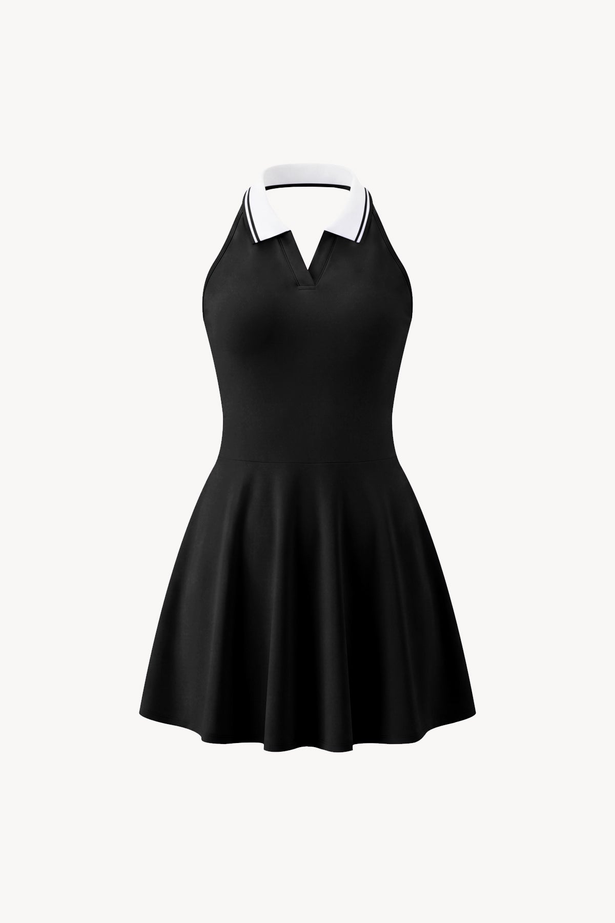 Collared Halter A-Line Tennis Dress - Black