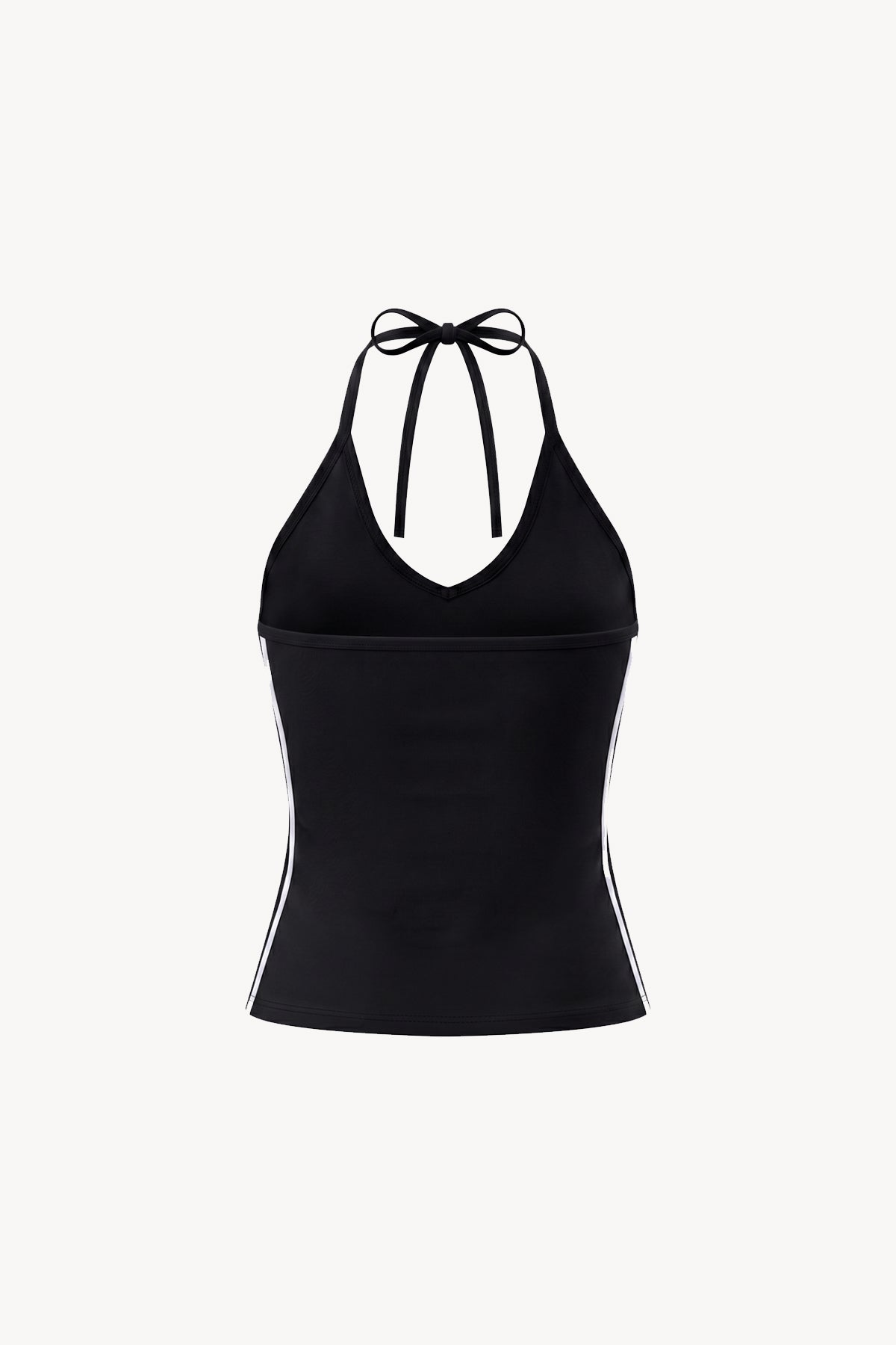 Color Block Halter Crop Tank Top - Black