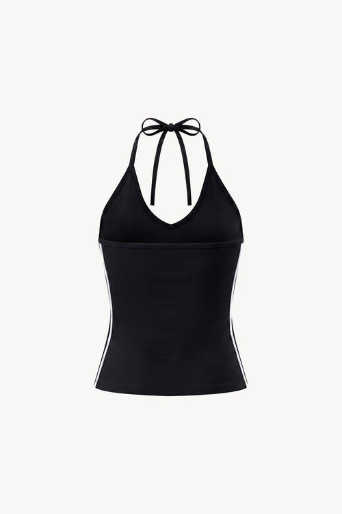 Color Block Halter Crop Tank Top - Black