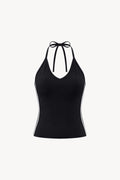 Color Block Halter Crop Tank Top - Black