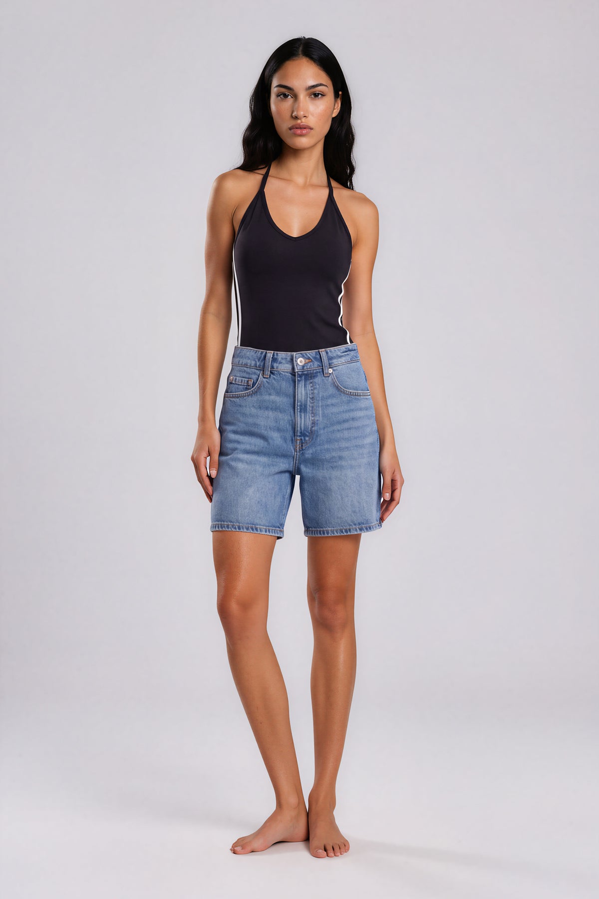 Color Block Halter Crop Tank Top - Black