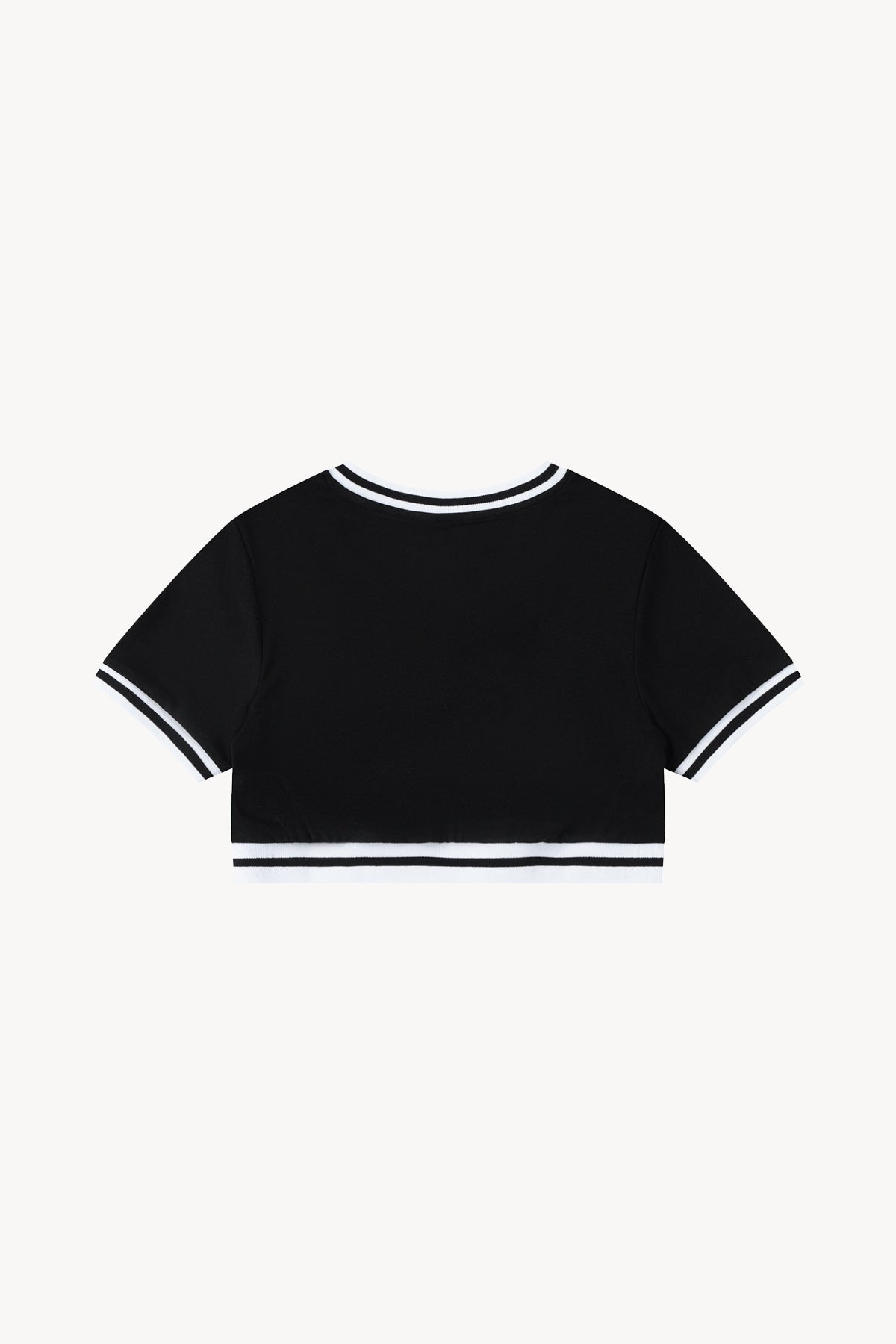Color Block V-Neck Crop T-Shirt - Black