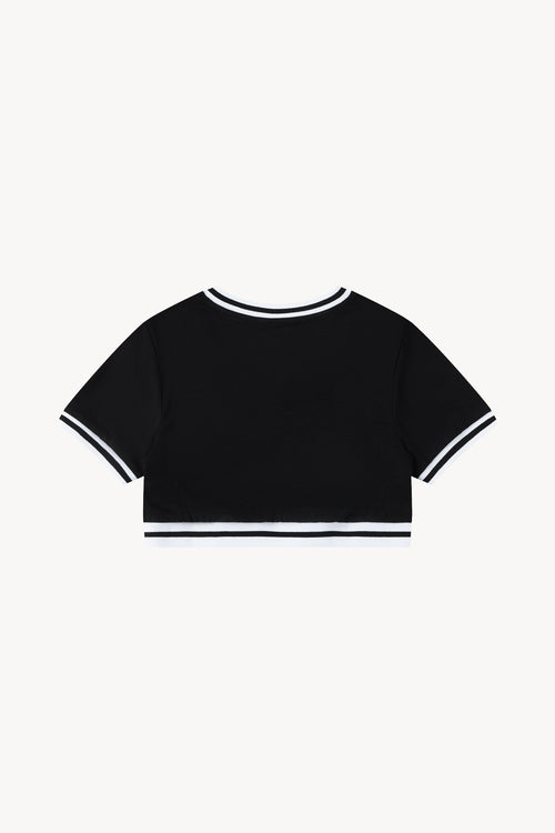 Color Block V-Neck Crop T-Shirt - Black