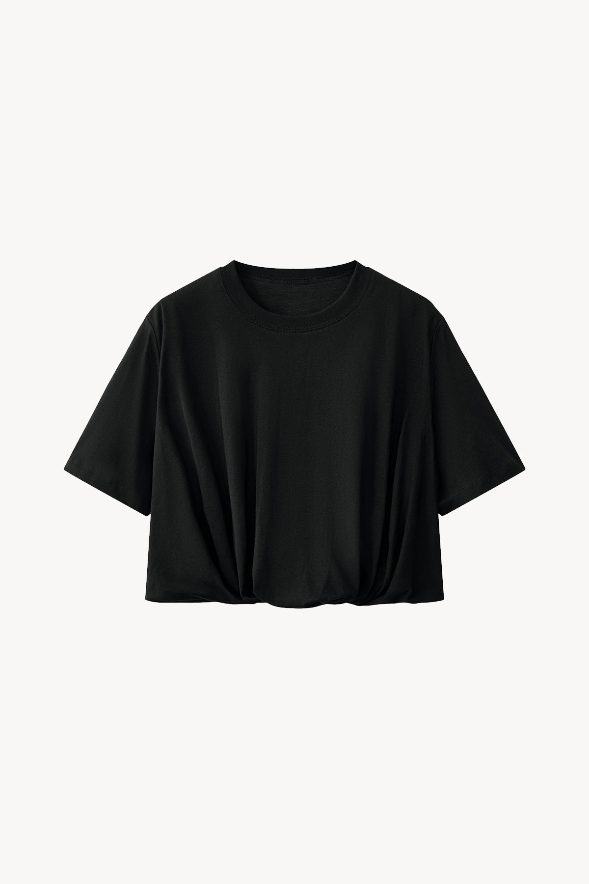 Crop Bubble Hem T-Shirt - Black