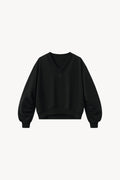 Crop V-Neck Sweatshirt - Black