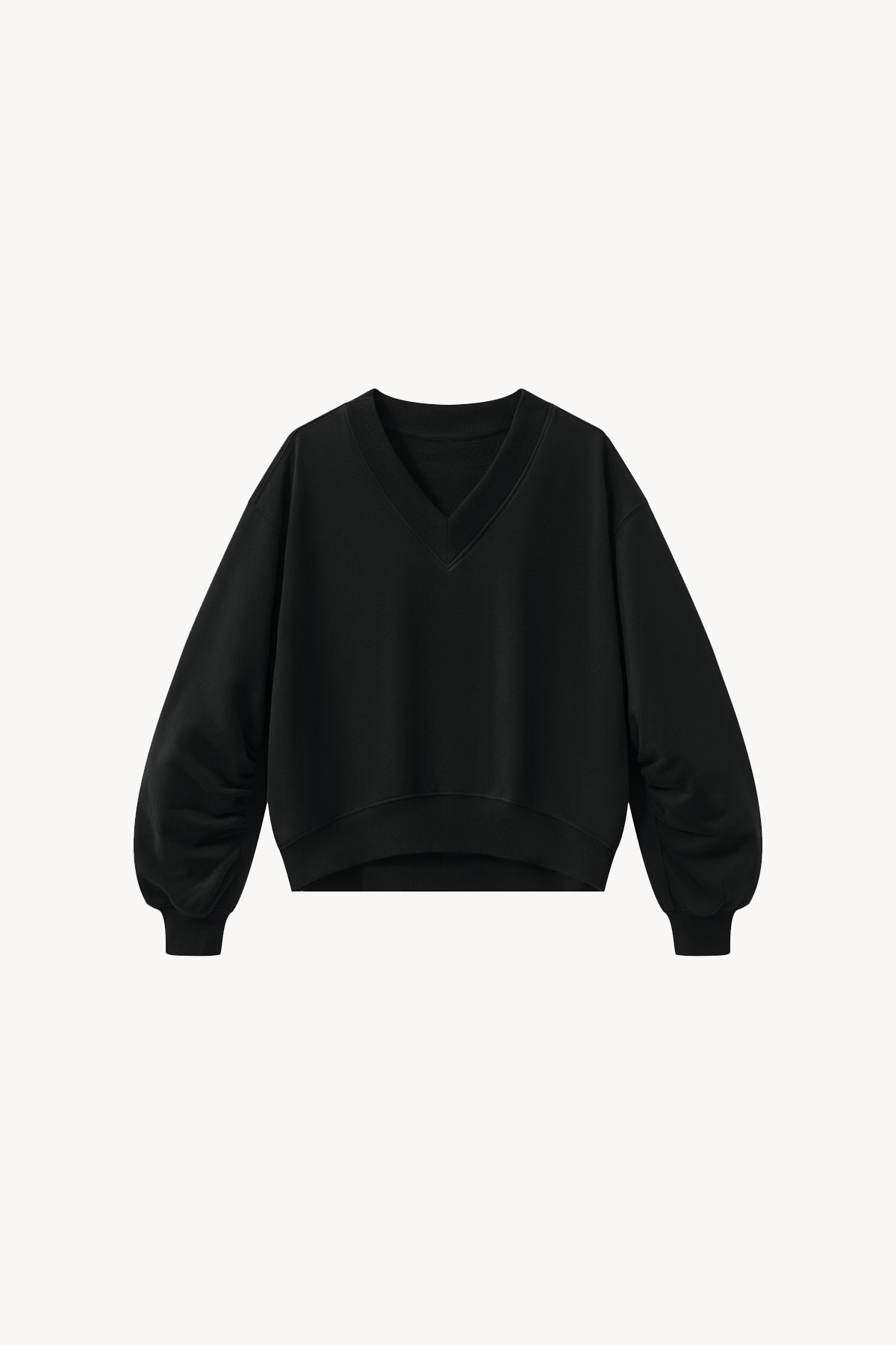Crop V-Neck Sweatshirt - Black