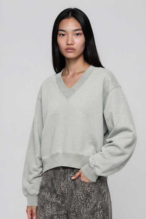 Crop V-Neck Sweatshirt - Gray