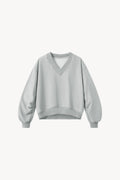 Crop V-Neck Sweatshirt - Gray