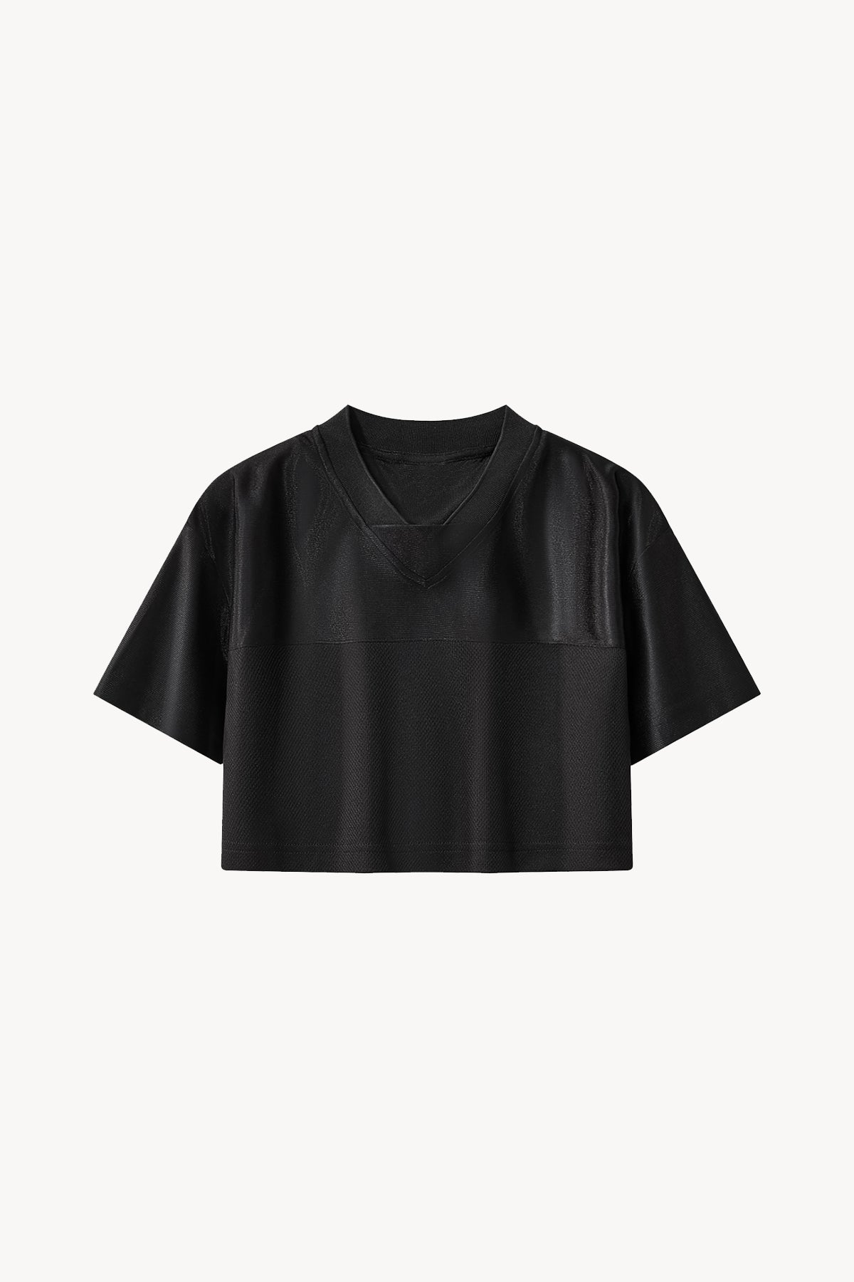 Cropped Paneled V-Neck Jersey - Black
