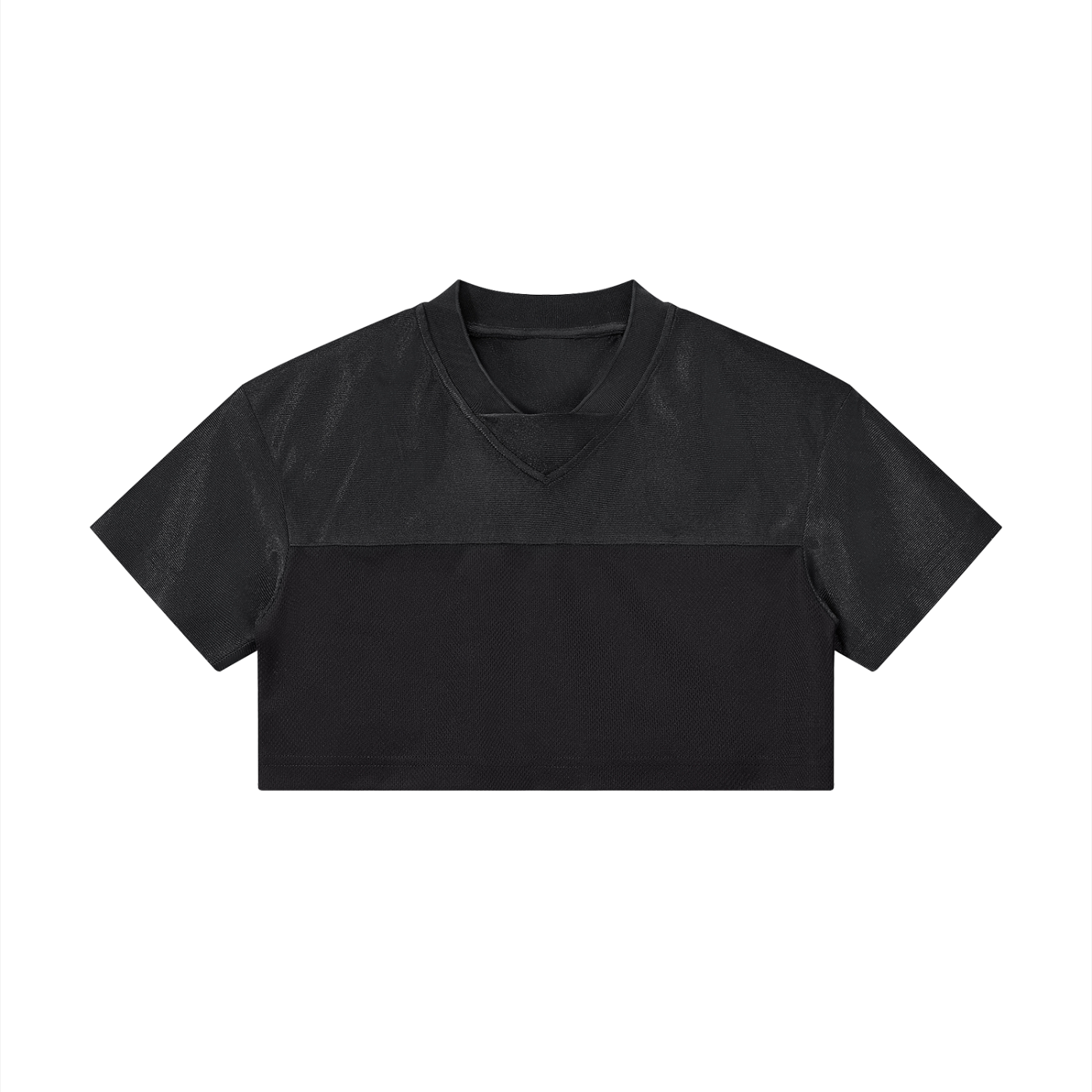 Cropped Paneled V-Neck Jersey - Black