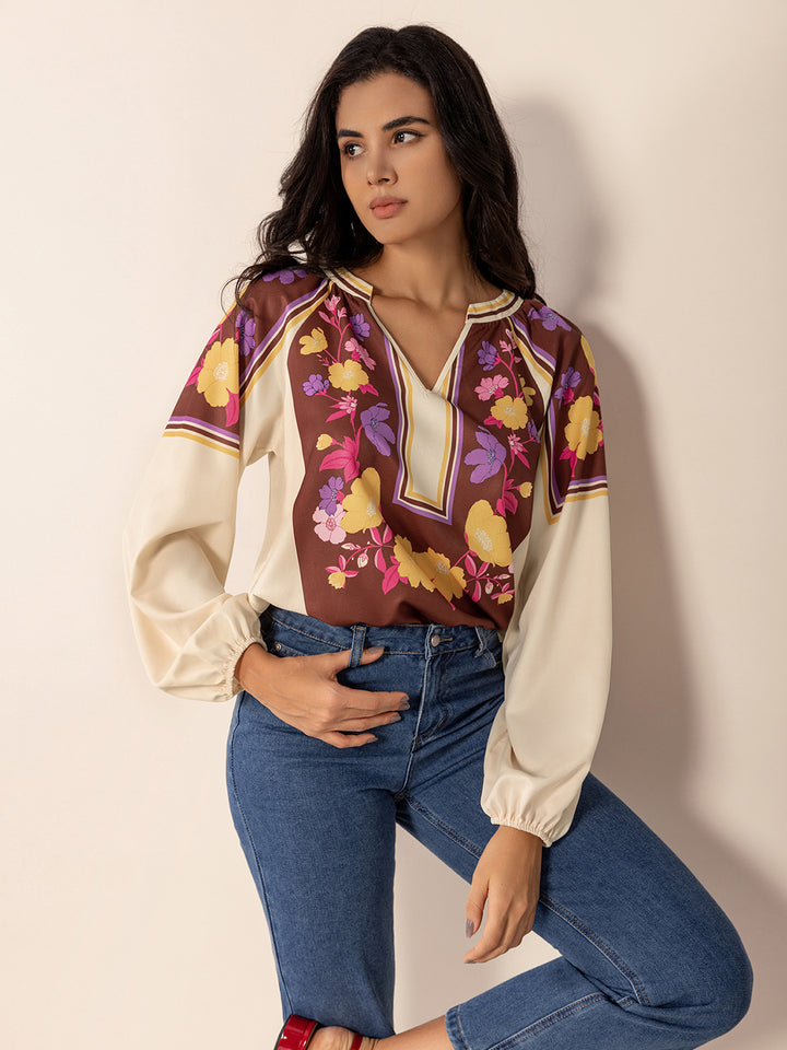 June Notched Long Sleeve Blouse