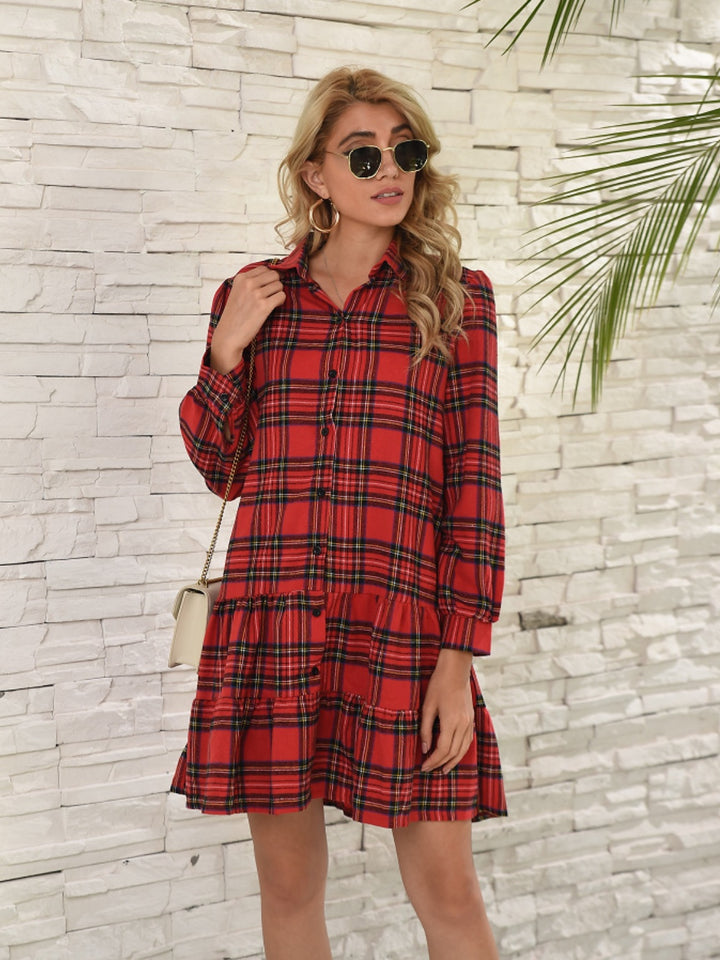 Teagan Ruffle Hem Plaid Dress