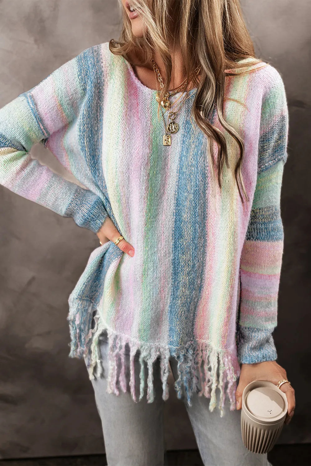 Fiona Fringe Color Block Sweater