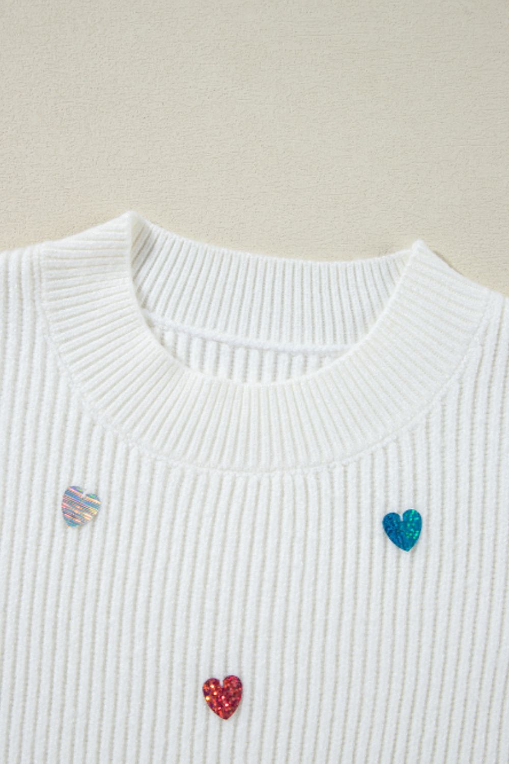 Juliette Heart Sequin Round Neck Sweater