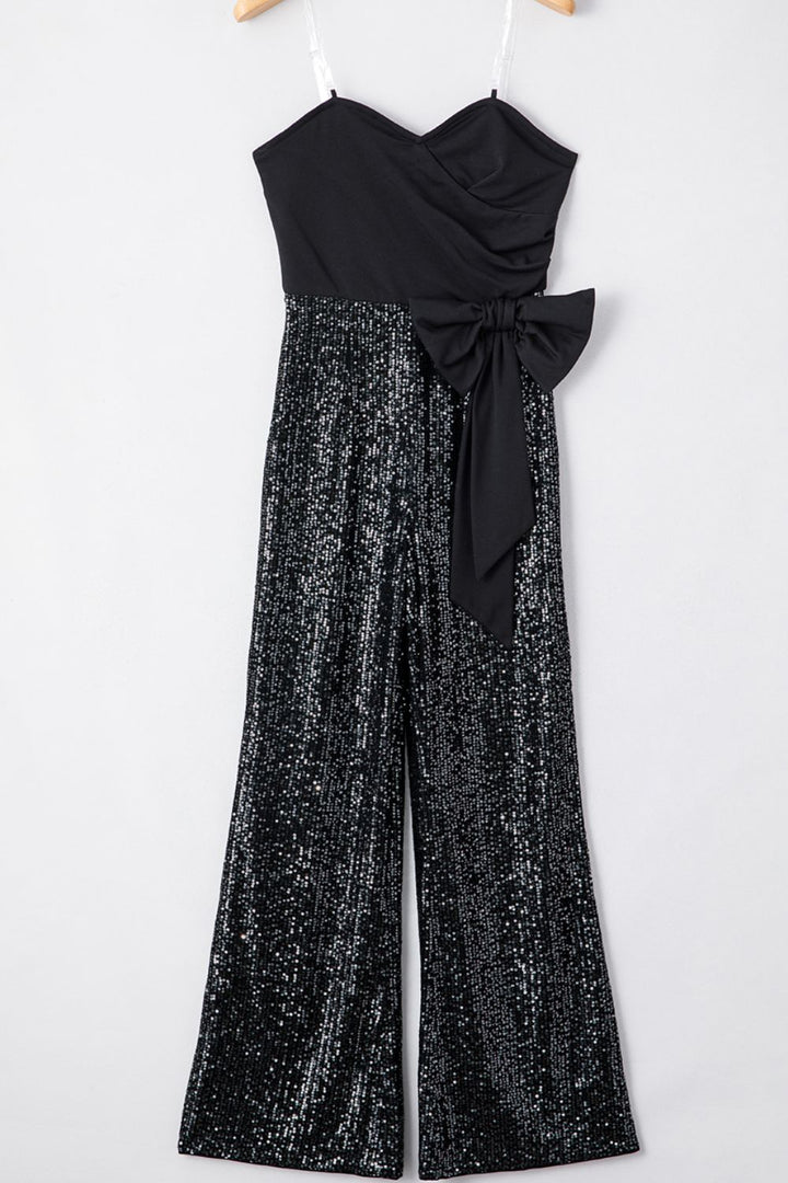 London Bow Sequin Wide Leg Jumpsuit