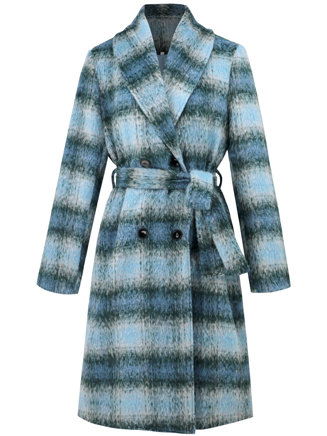 Avery Plaid Tie Waist Long Sleeve Coat