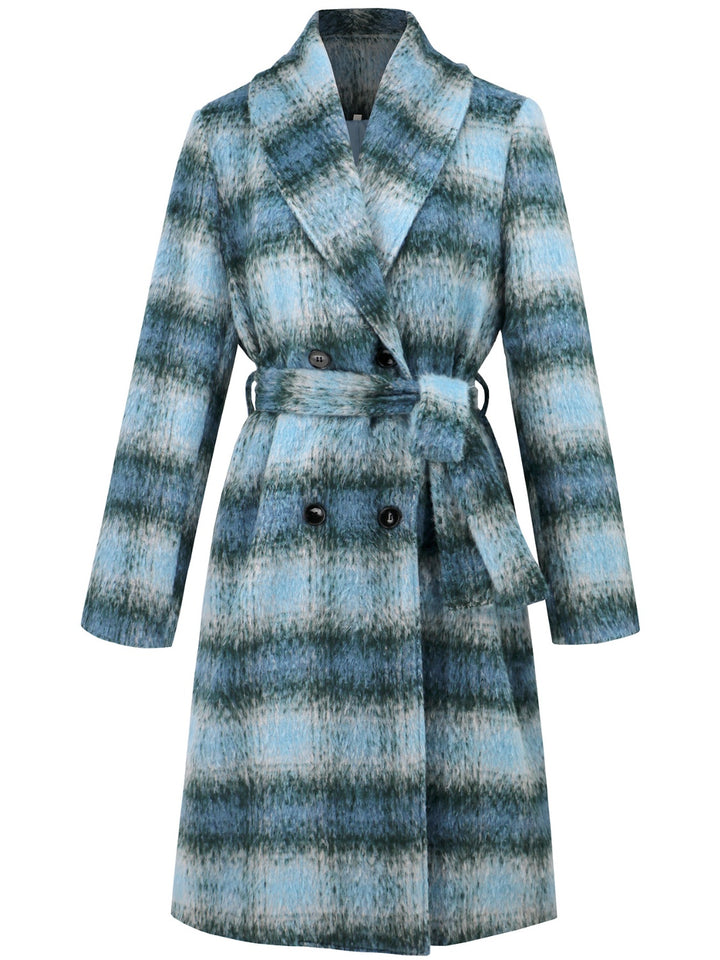 Avery Plaid Tie Waist Long Sleeve Coat