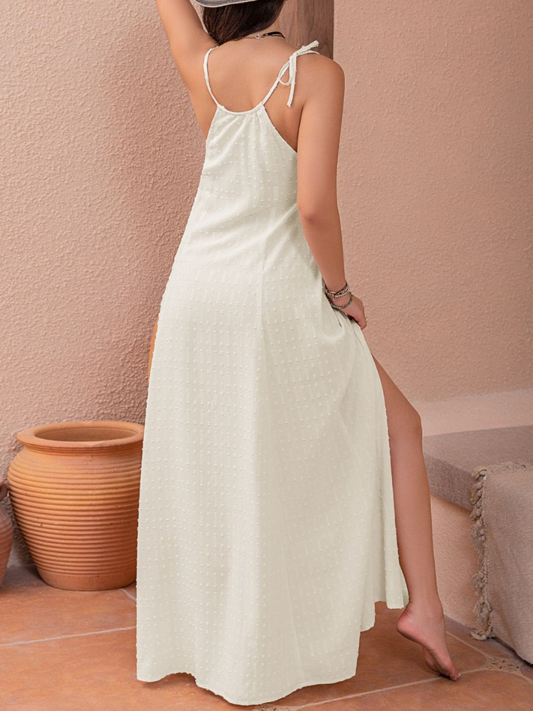 Mia Swiss Dot Cutout Sleeveless Maxi Dress