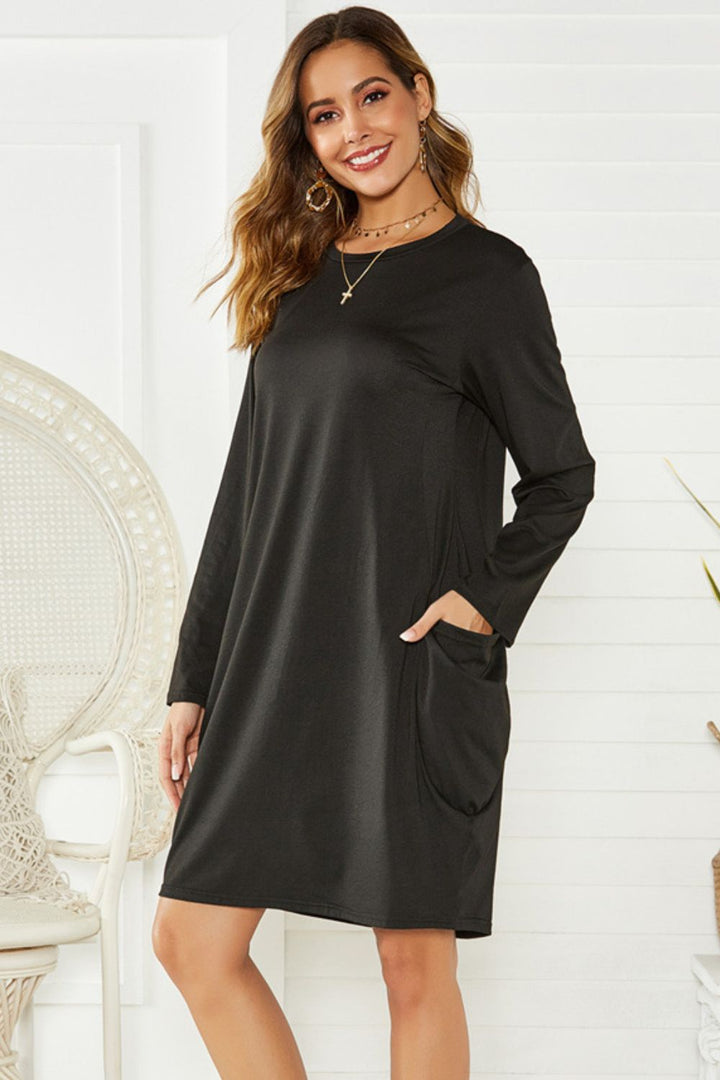 Elsa Pocketed Round Neck Long Sleeve Dress