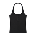 Ribbed Henley Tank Top - Black