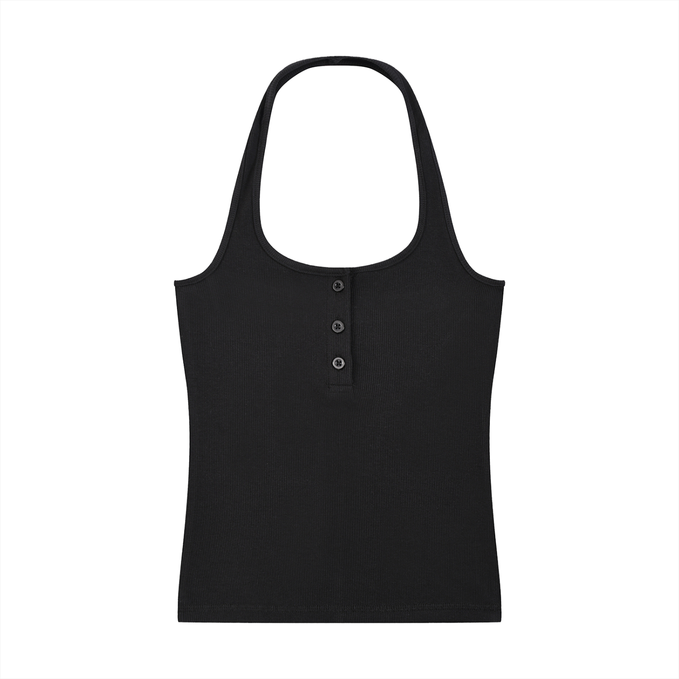 Ribbed Henley Tank Top - Black