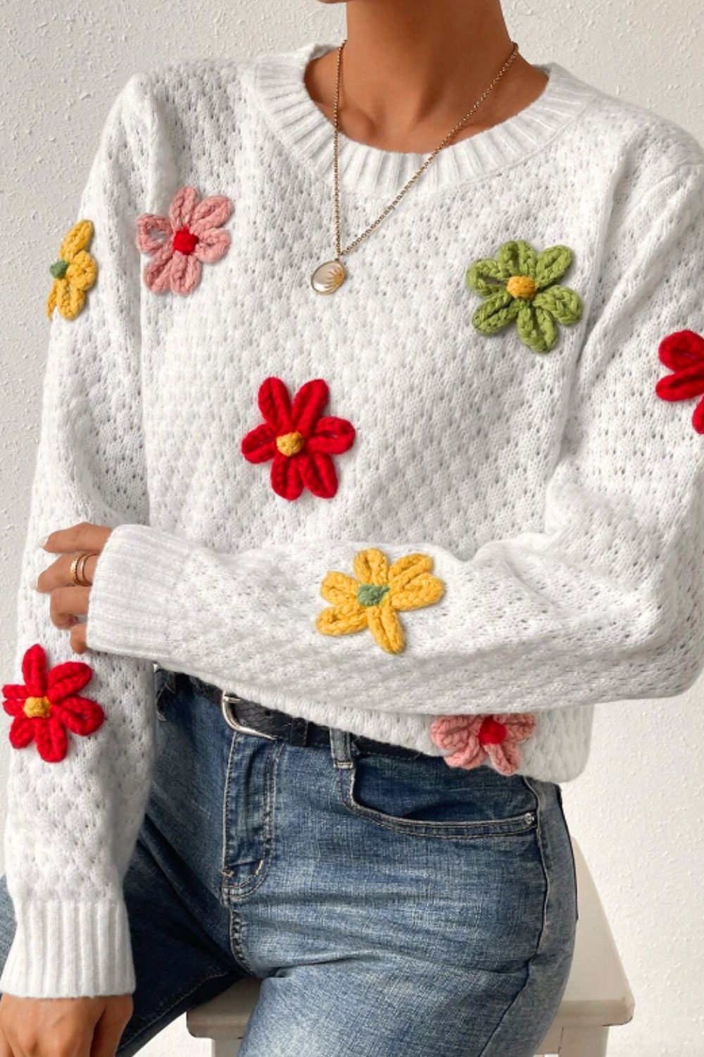 Annalise Crochet Flower Sweater