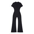 Tight Flared Leg Quarter-Zip Jumpsuit - Black