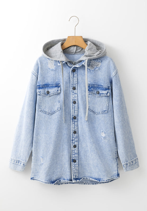 Aurora Distressed Hooded Denim Jacket