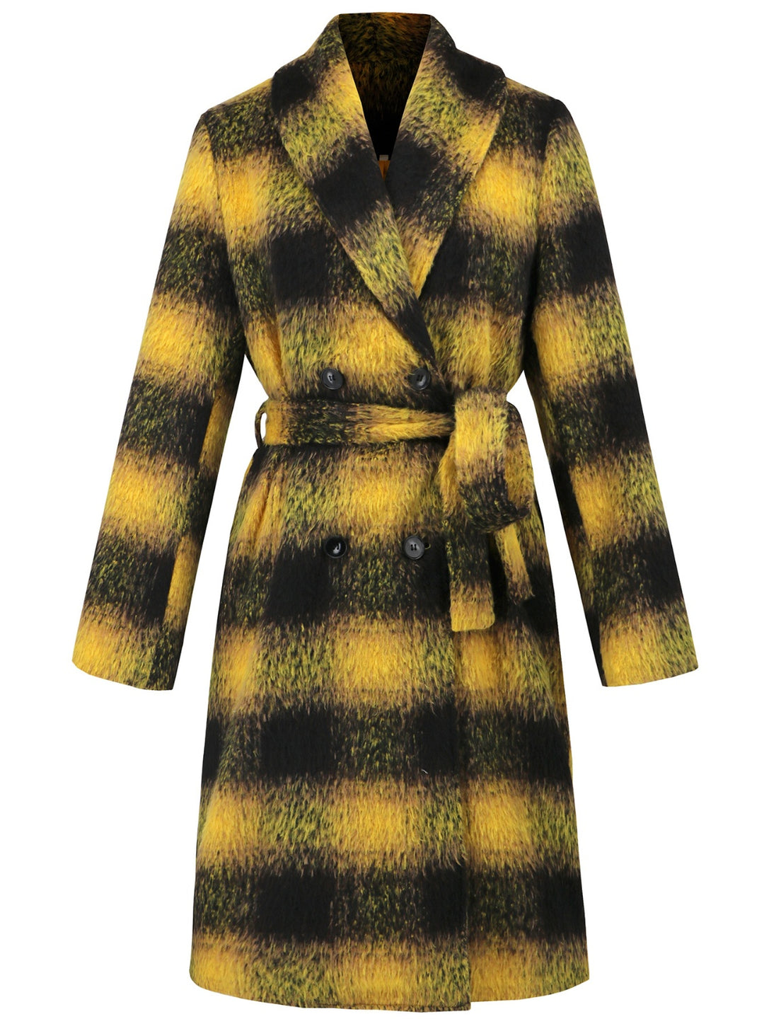 Avery Plaid Tie Waist Long Sleeve Coat