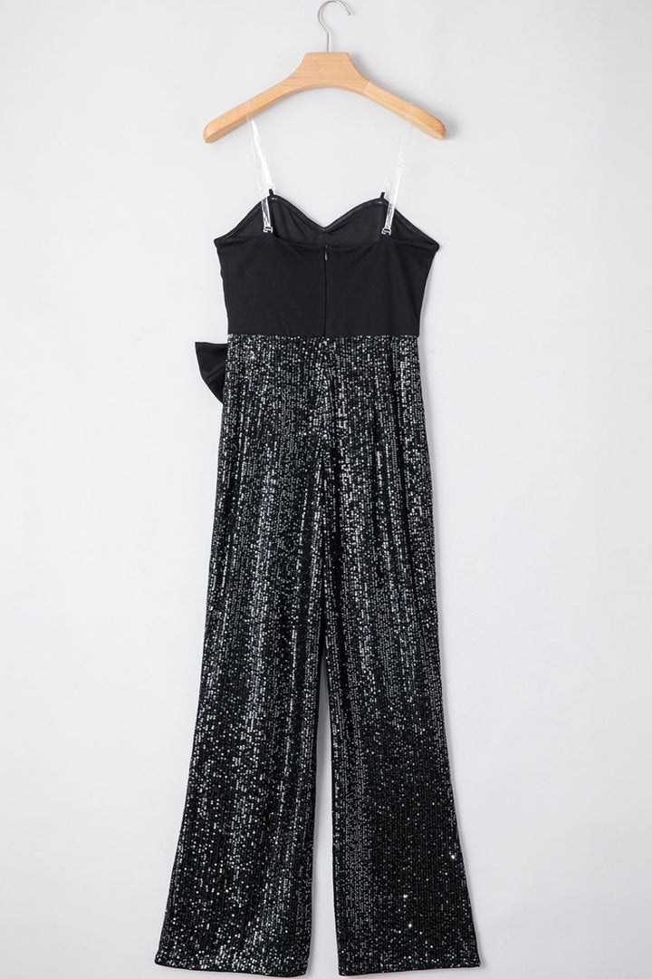 London Bow Sequin Wide Leg Jumpsuit