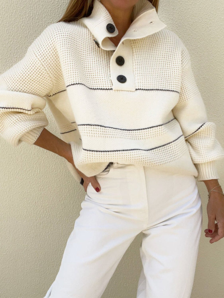 Brielle Waffle-Knit Half Button Sweater