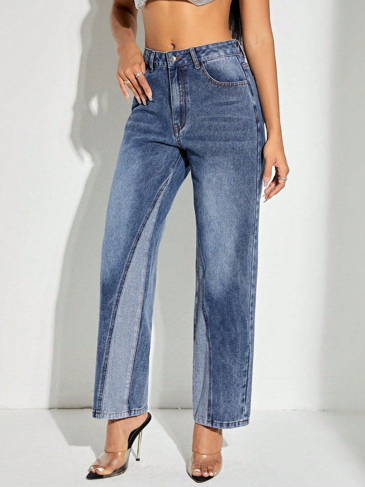 Lily Contrast Patchwork Straight Jeans