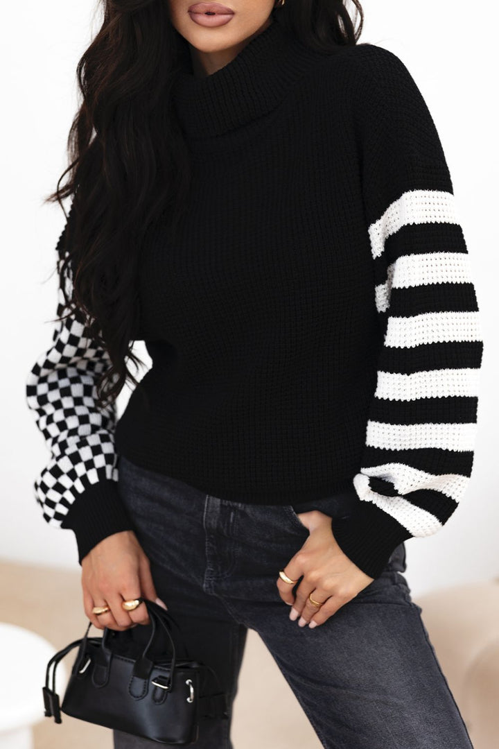 Sienna Striped & Checkered Turtleneck Sweater