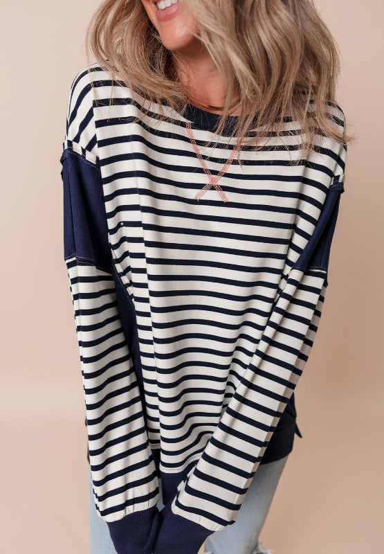 Sloane Exposed Seam Striped Sweatshirt