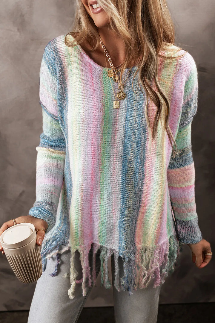 Fiona Fringe Color Block Sweater