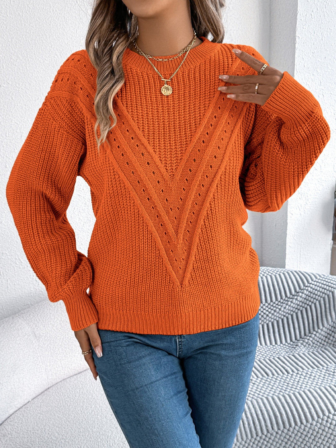 Josie Openwork Round Neck Sweater