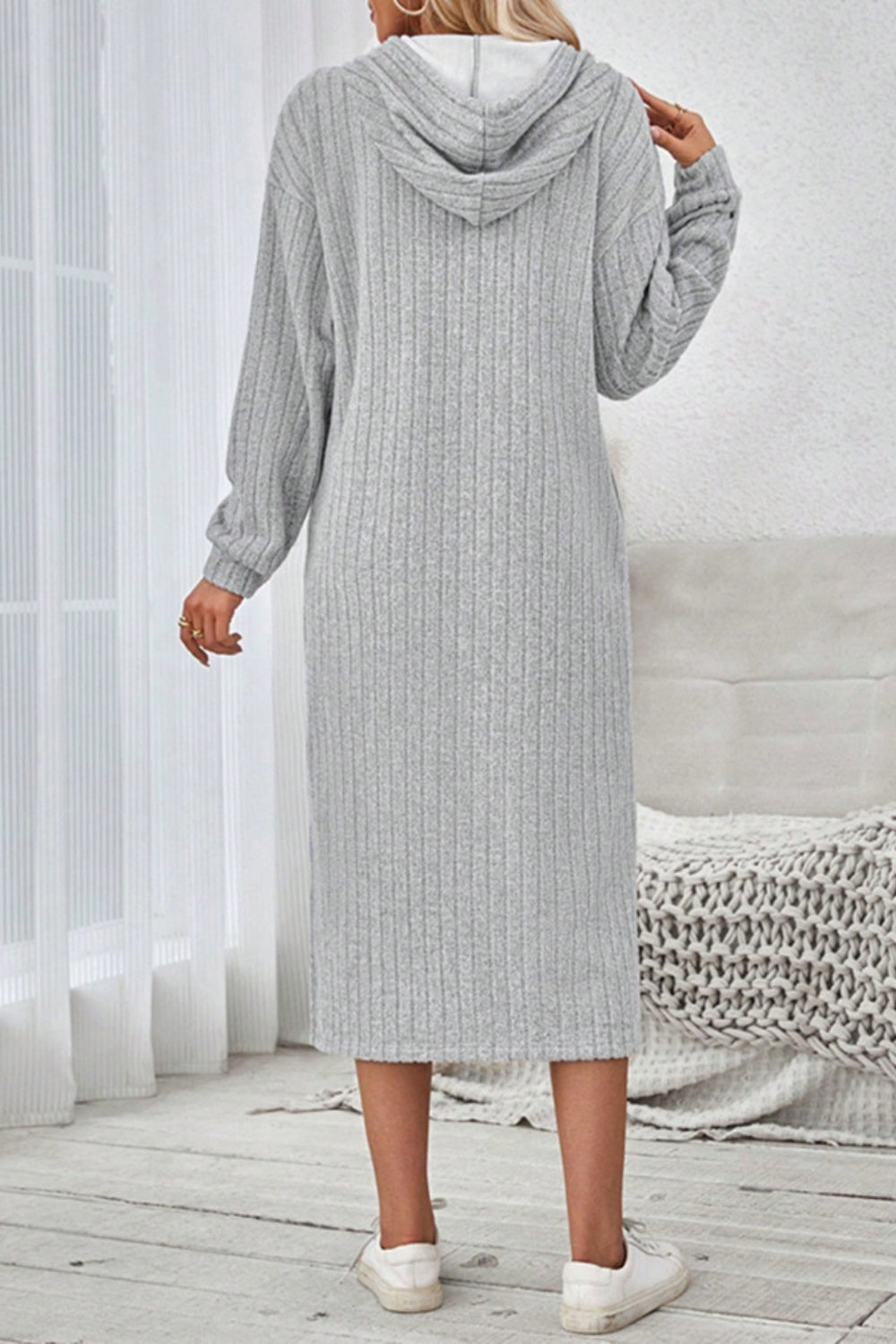 Ellie Side Slit Drawstring Hooded Dress