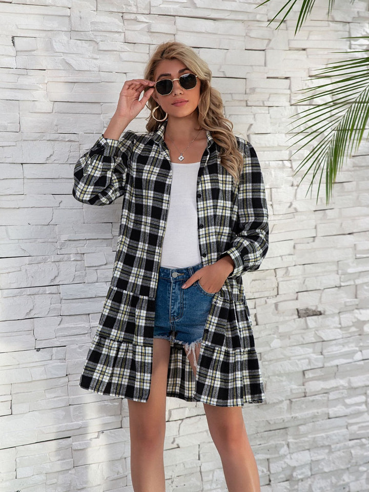 Teagan Ruffle Hem Plaid Dress