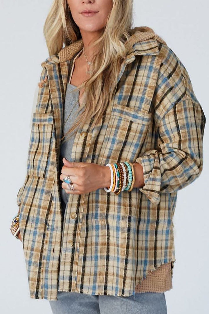 Zoe Plaid Patchwork Hooded Shacket